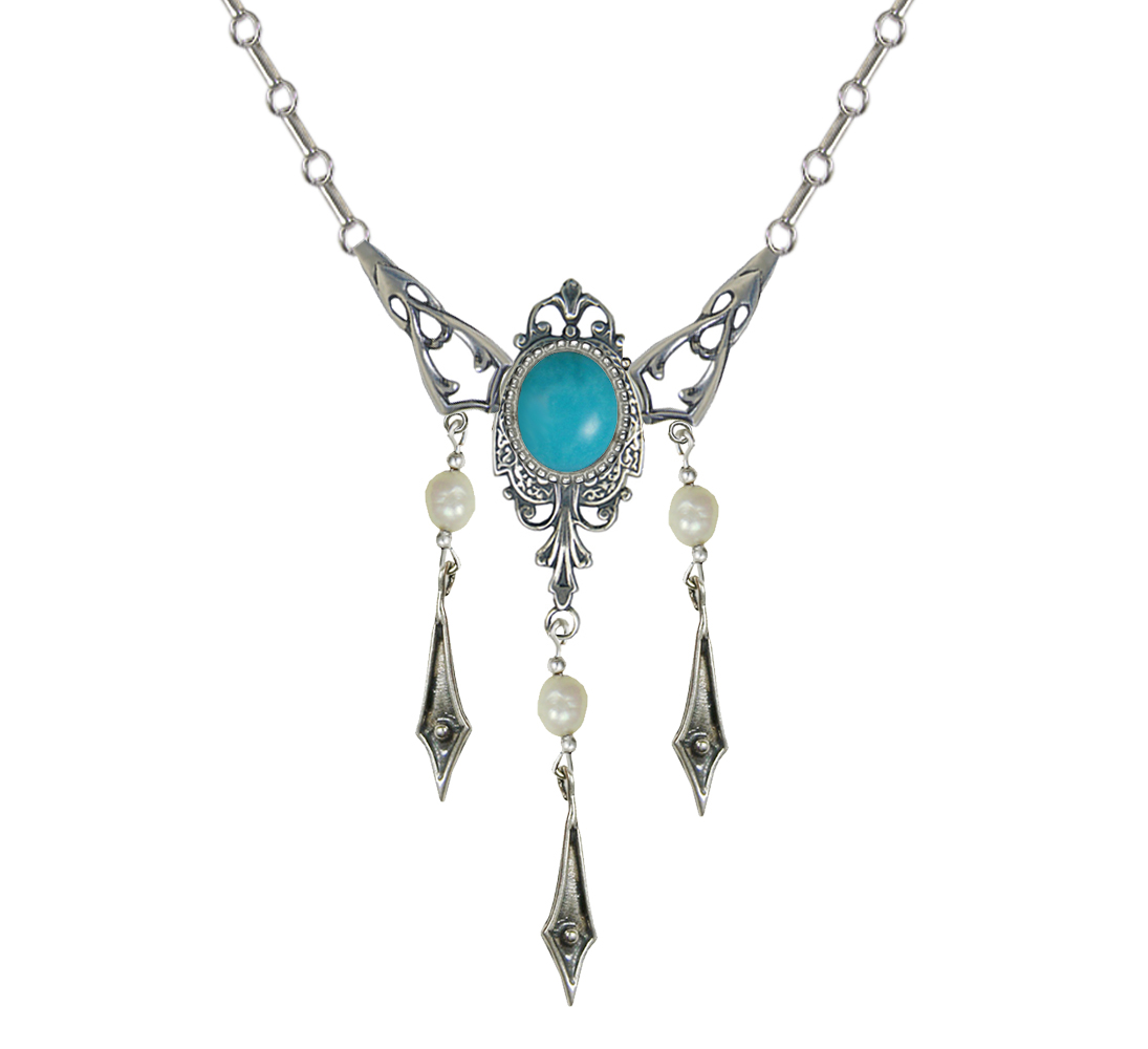 Sterling Silver Victorian Necklace With Turquoise